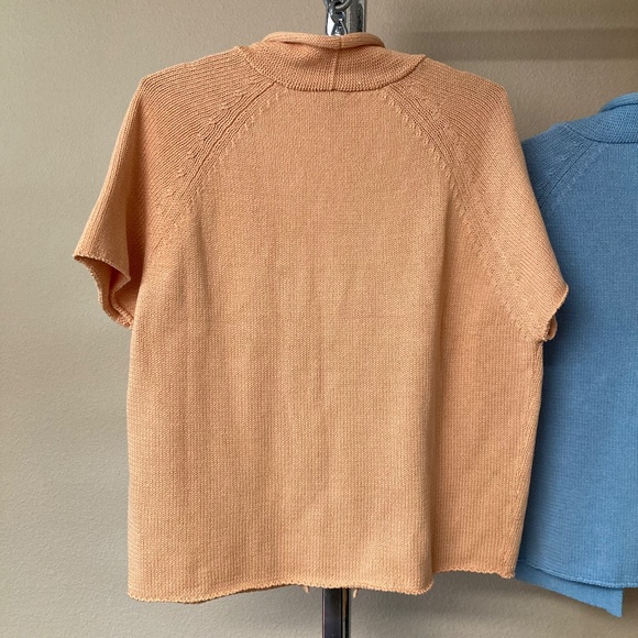 Lot Of 2 XL J Peterman Cotton Short Sleeve Sweaters Tie Front Blue Peach - Picture 10 of 12